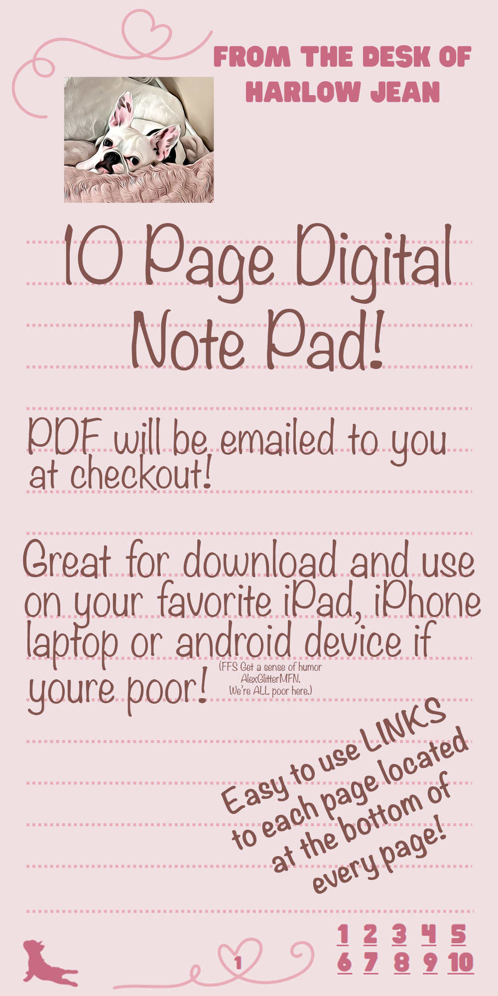 From The Desk of Harlow Jean | 10 Page Digital Notepad | Digital Download