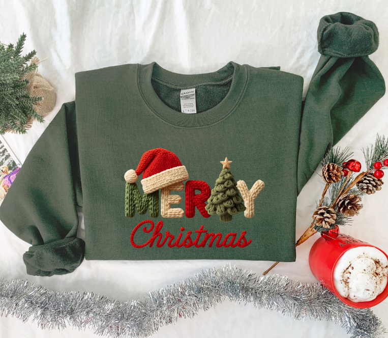 Embroidered Look Merry Christmas | Christmas Collection 2025